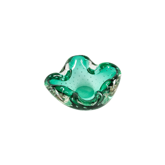 Murano Sommerso - Fratelli Toso - Groen Glas Met Ingesloten Luchtbellen - Italie - 1950's 1
