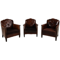 Prachtige Set Van 3 Leren Clubstoelen – Jaren 30 Schapenvacht