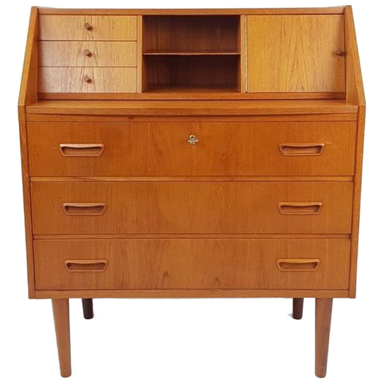 Vintage Deense Teakhouten Secretaire | Wandkast | Ladenkast 1