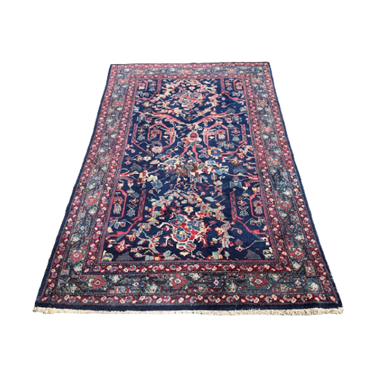 Handgeknoopt Perzisch Mahal Mostofi Vloerkleed 135x205cm - Vintage Tapijt Wol Donkerblauw - Reliving 1