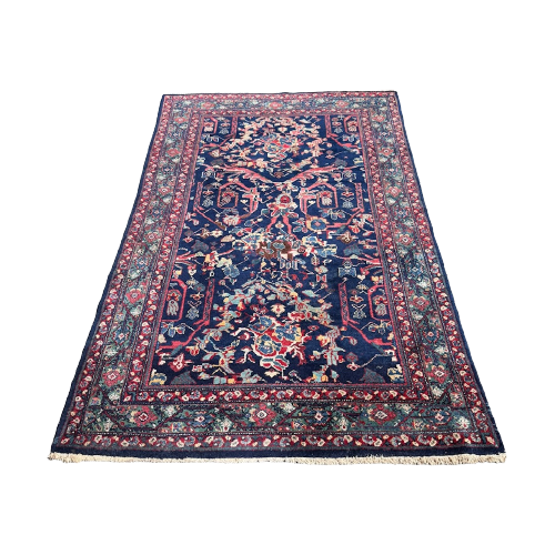 Handgeknoopt Perzisch Mahal Mostofi Vloerkleed 135X205Cm - Vintage Tapijt Wol Donkerblauw - Reliving