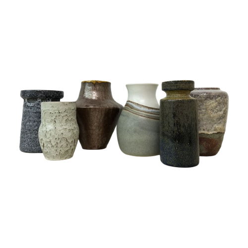 Set Of 6 Ceramic Vases German And Dutch Pottery Mix , 1960S