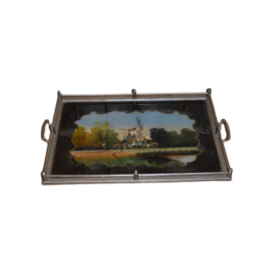 Oud Dienblad Waar Het Glas Van Is Beschilderd 1