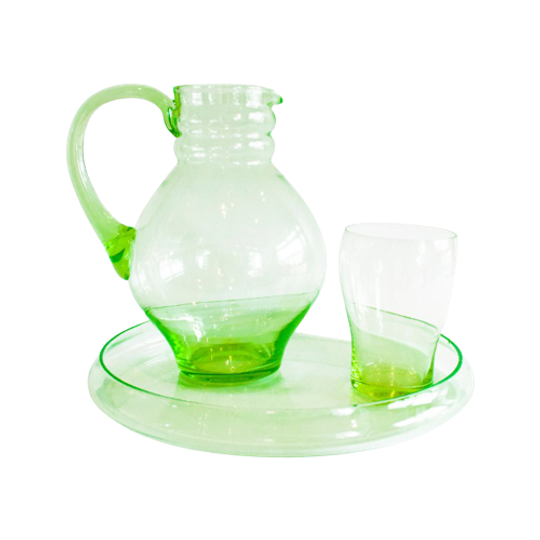 A.d. Copier Voor <<<brand>>>, Water Kan, Glas En Blad / Bord, Uranium Glass, Anna Green | Kerst 1
