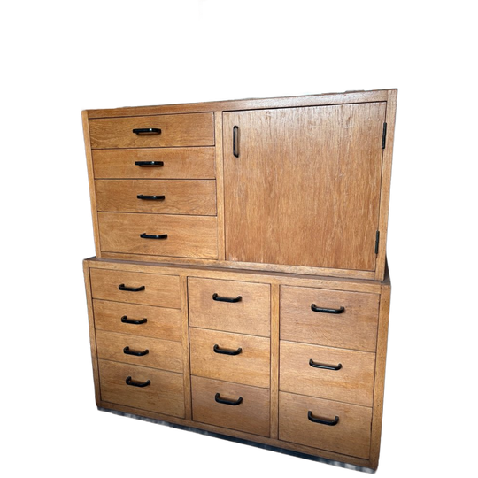 Twee Eiken Vintage Modernist Ladekasten Uit Drukkerij 1