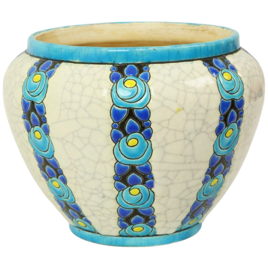 Polychrome Bloempot Vaas Catteau Boch Keramis Art Deco Ca. 1922 1