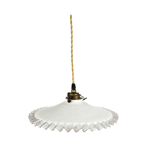 Hanglamp - Opaline - Messing - Frankrijk - 2E Kwart 20E Eeuw