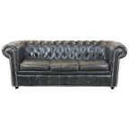 Zwarte 2.5 Zits Rundleren Engelse Chesterfield Bank Met Leuke, Luxe Details thumbnail 1