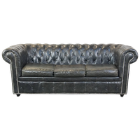 Zwarte 2.5 Zits Rundleren Engelse Chesterfield Bank Met Leuke, Luxe Details