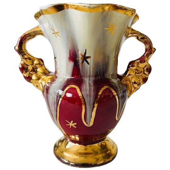 Mid-century Jasba Vaas Fuchsia Wit Goud Barok 1950’s 1