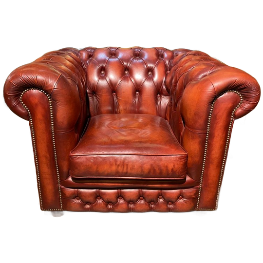 Engelse Bendic Chesterfield Club Fauteuil In Oxblood Rood Volnerf Leer 1