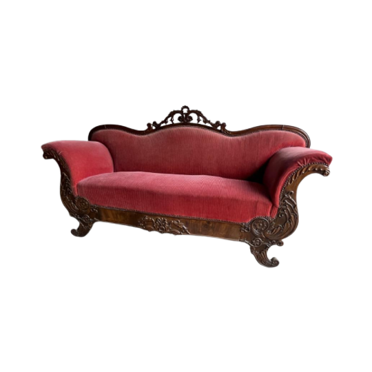 Vintage French Red Velours Upholstery Lip Couch 1