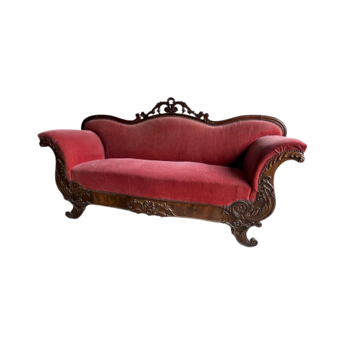 Vintage French Red Velours Upholstery Lip Couch