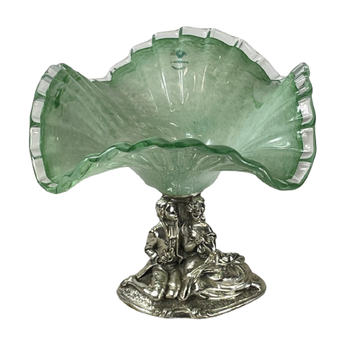 La Meridiana - Italy - Glass Bowl On Silver Base With A Romantic Scene - Original Stamp On The Gl