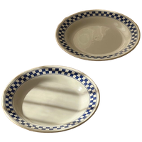 Set Of 2 Vintage 70S Checkered Blue Ceramic Plates