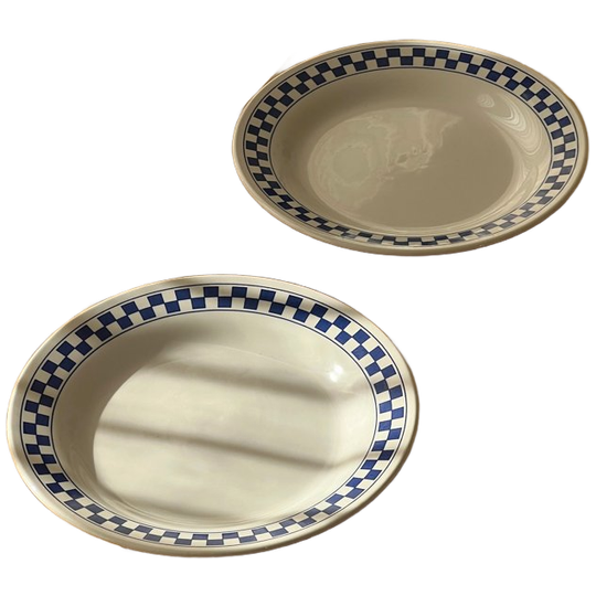 Set Of 2 Vintage 70s Checkered Blue Ceramic Plates 1