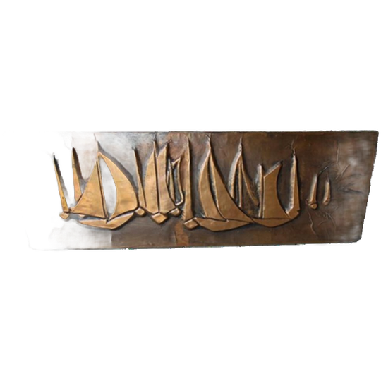 Maritiem Koper Kunst Vintage Schilderij Brutalistische Stijl 1