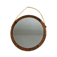 Vintage Ronde Houten Wandspiegel Met Haken / Haakjes