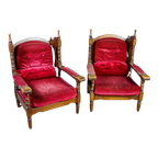 Antieke Fauteuils Met Rode Bekleding – Eiken thumbnail 1