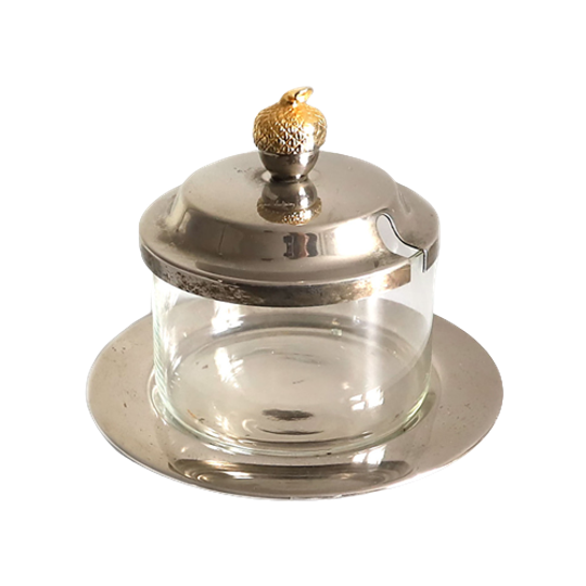 Vintage Verzilverde <<<brand>>>/parmezaan Pot Met Vergulde Gouden Eikel. | Kerst 1