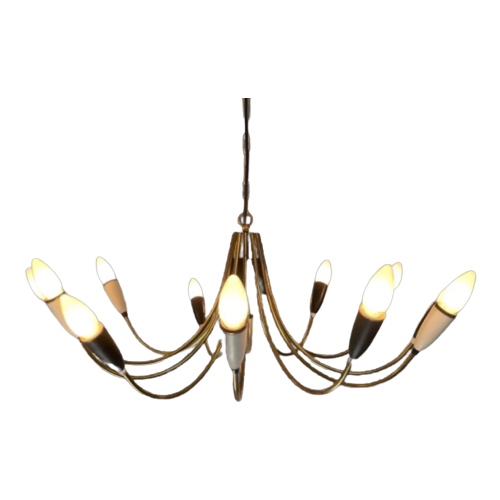 Vintage 50’S Mcm Ceiling Light - In The Style Of Stilnovo - Xl Chandelier - Restored / Polished -
