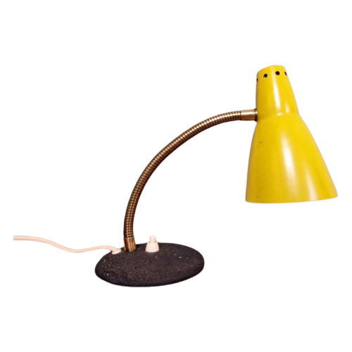 Casserole Lamp In Messing En Geel Gelakt Metaal, Jaren 50