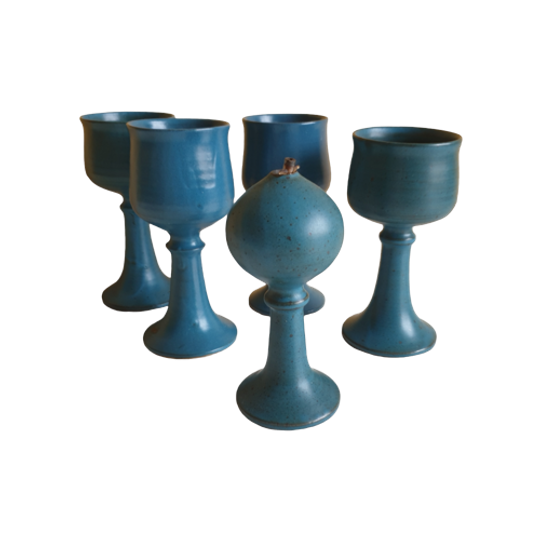 Vintage Aardewerk Wijnglazen ( 4 Stuks) En Olielampje 1
