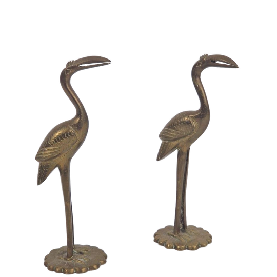 Set 2 Vintage Messing Flamingo Kraanvogel '70 Regency Goud 1