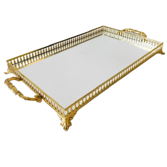 Mid-century Italiaans Dienblad Hollywood Regency Messing Spiegelglas 1