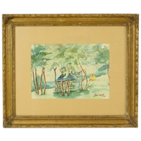 Aquarel José Wolff Kunst Schilderij Houten Barok Stijl Lijst 1924