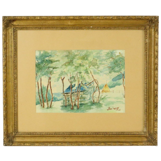 Aquarel José Wolff Kunst Schilderij Houten Barok Stijl Lijst 1924 1