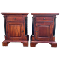 Stoer Vintage Set Mahonie Nachtkastjes Met Lade En Pilaren, 65 Cm Hoog