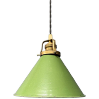 Hoekig Groen Emaille Hanglampje Met Messing Armatuur