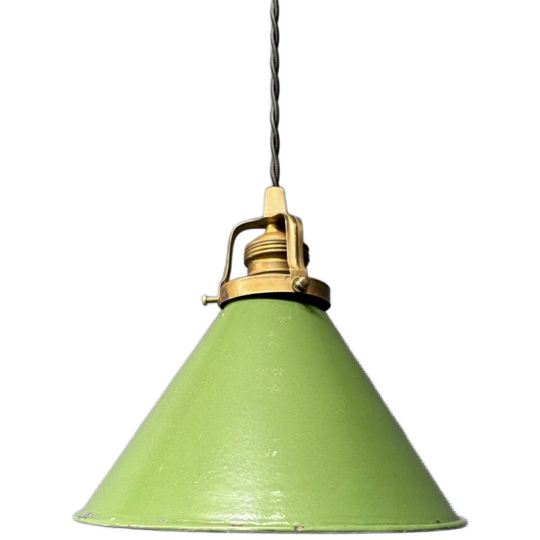Hoekig Groen Emaille Hanglampje Met Messing Armatuur 1