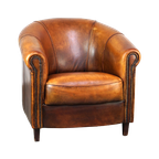 Begeerlijke Vintage Schapenleren Clubfauteuil Met Een Geweldig Patina thumbnail 1