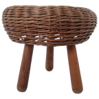 Mid Century Hout En Rieten Krukje Toegekend Aan Tony Paul. thumbnail 1