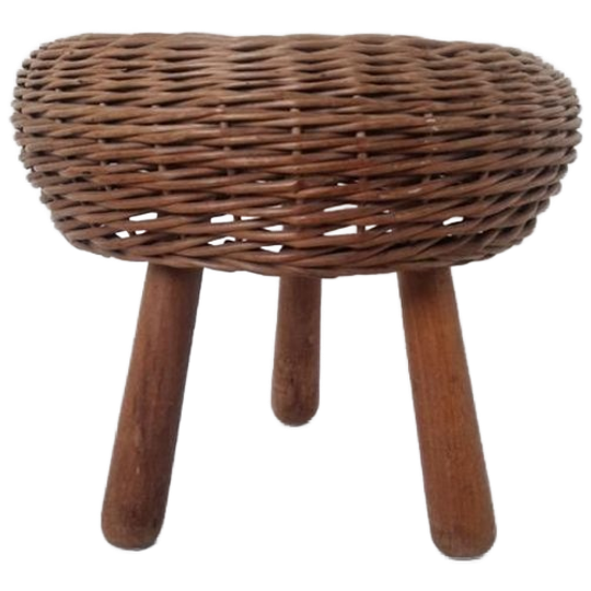 Mid Century Hout En Rieten Krukje Toegekend Aan Tony Paul. 1