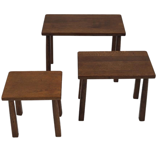 Vintage Nesting Tables Eiken Hout Bijzettafeltjes Brutalist 1