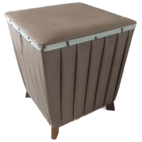 Vintage Poef Vierkant Beige Geplooid Skaileer 1