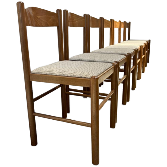 Set (7) Vintage Eetkamerstoelen Hout, Geruit | Scandinavisch 1