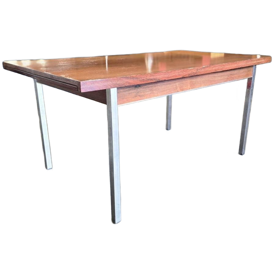 Vintage Houten Eettafel Met Chromen Frame 1