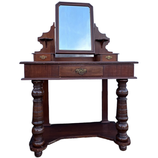 Antiek Engels Mahonie Kaptafel Met Kantelspiegel, 1