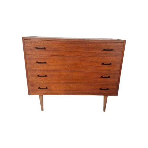 Vintage Deense Teak Fineer Lade Kast Commode Mid Century