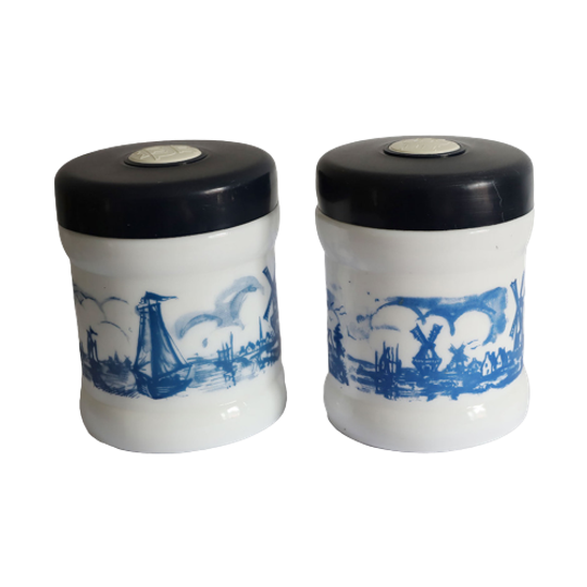 2 Set- Vintage Melkglazen Opaline Voorraadpotten, Belgie Jaren '80 1
