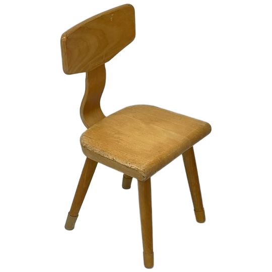 Vintage Schoolstoel Kleuter Stoeltje Hout 1