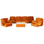 Midcentury Modulaire Zithoek/zitgroep – Velours Oranje – Jaren 70 thumbnail 1