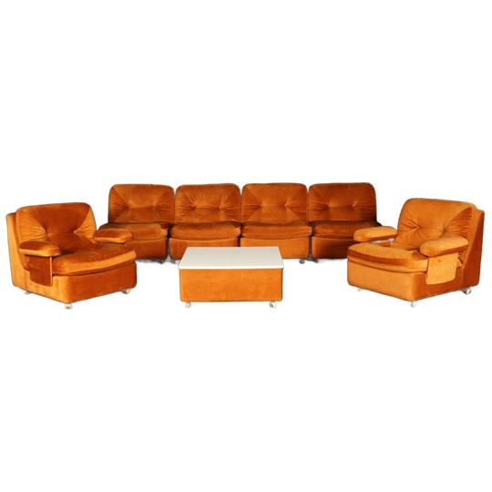 Midcentury Modulaire Zithoek/zitgroep – Velours Oranje – Jaren 70 1