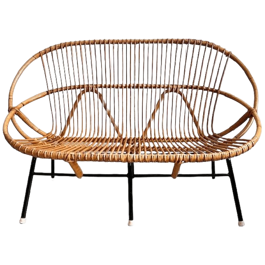Vintage Mid-century Rotan Sofa Bench Bankje Rohe Noordwolde 1960’s 1