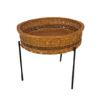 Rotan Plantenrek Met Stalen Voet, Vintage thumbnail 1