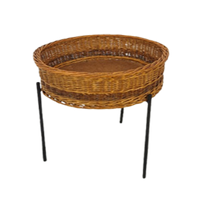 Rotan Plantenrek Met Stalen Voet, Vintage